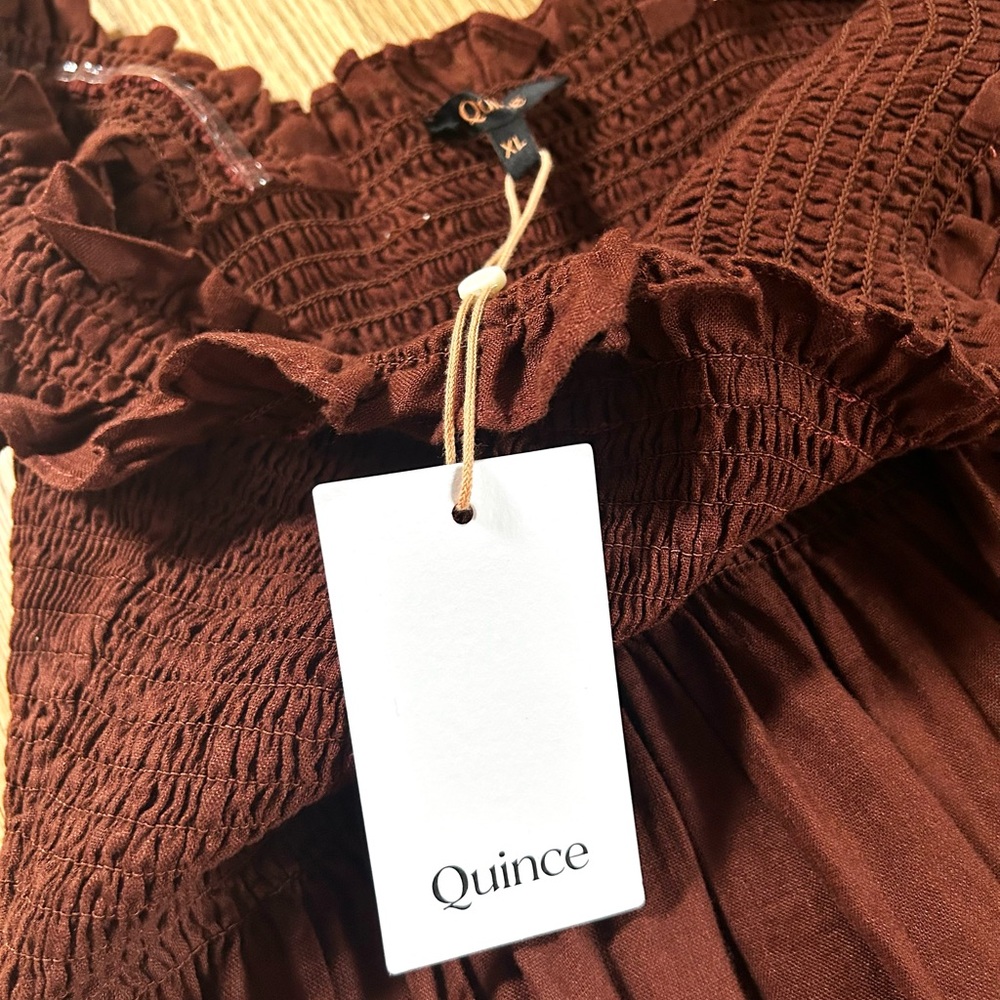 QUINCE european linen smocked midi dress chocolate brown nap dress size XL - Picture 8 of 15